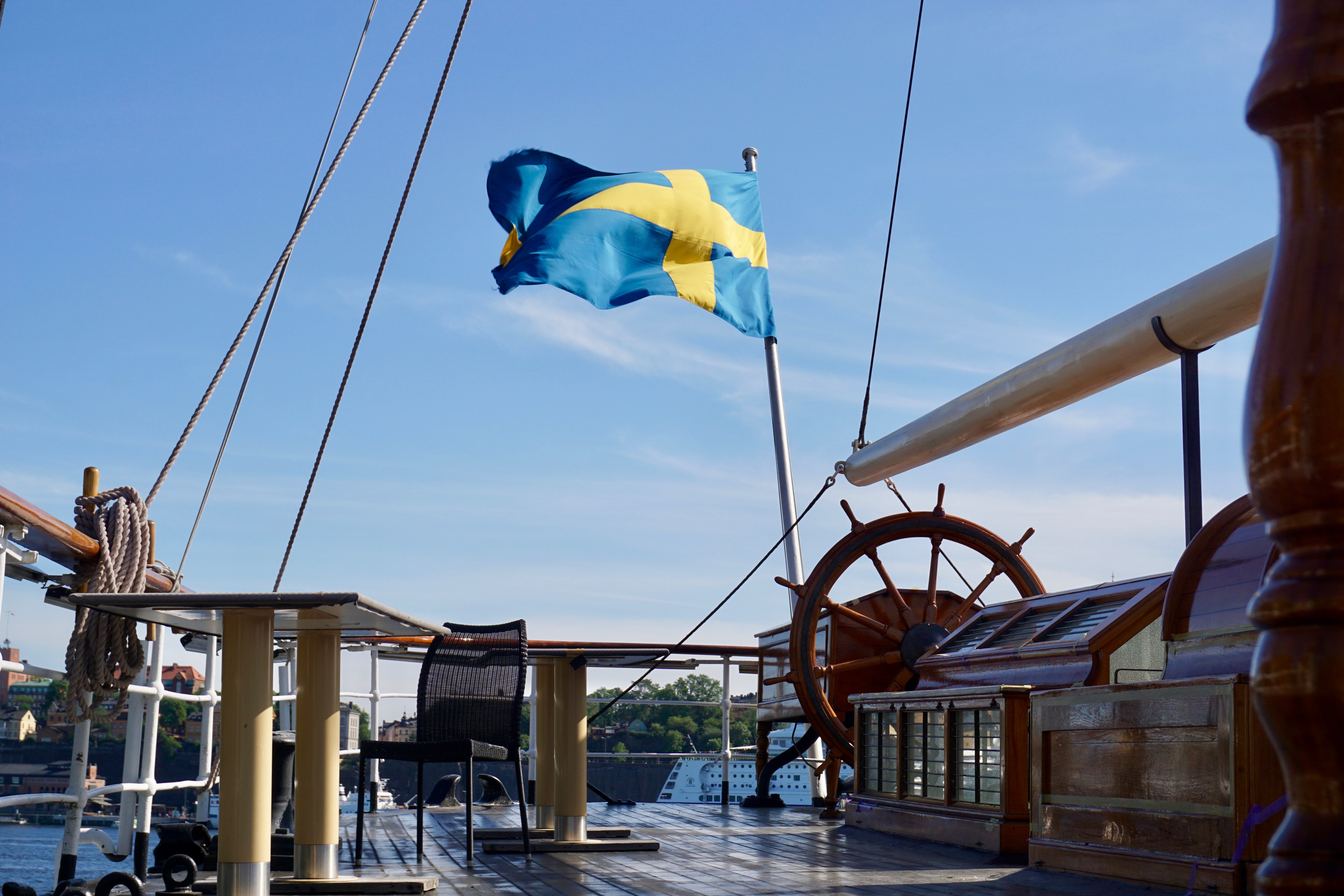 Swedish flag waving at Af Chapman ship hostel