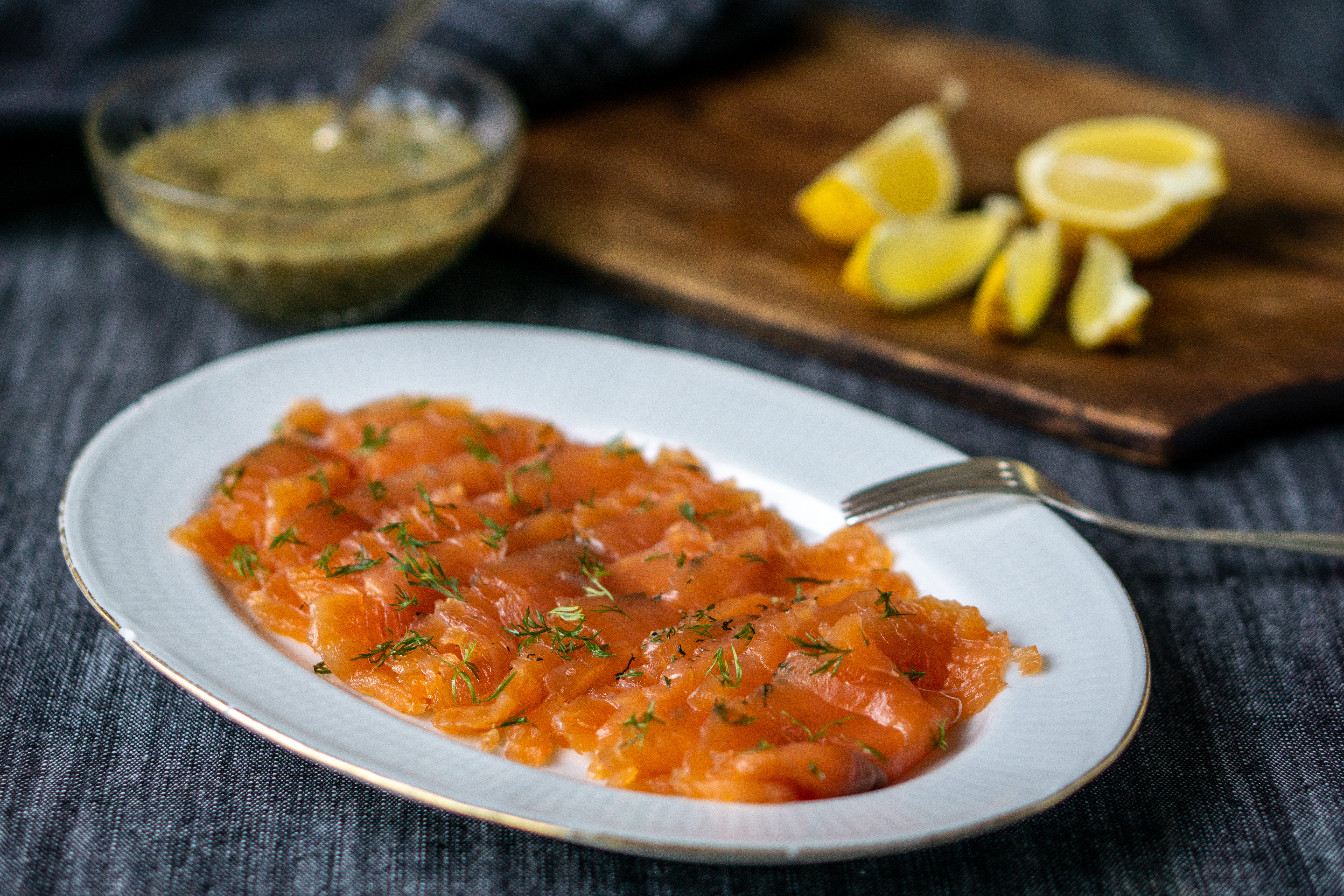gravlax or gravad lax -- Swedish cured salmon with dill