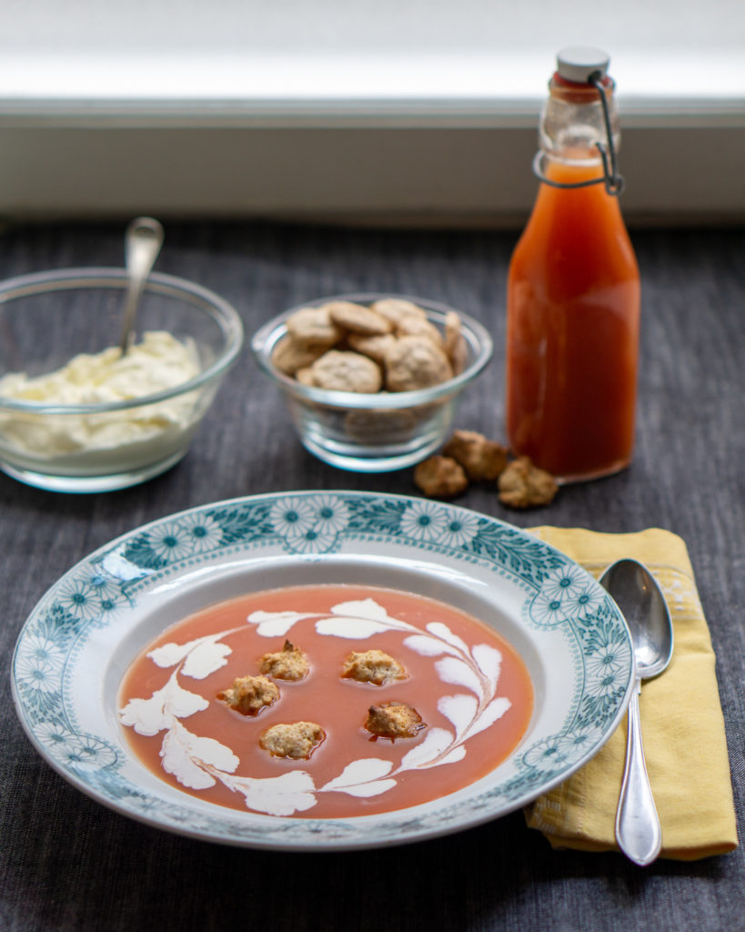 swedish rosehip soup, nyponsoppa, with almond macaroons